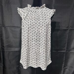 Adrianna Papell Ruffle Mock Neck Floral Sleeveless Blouse | Medium